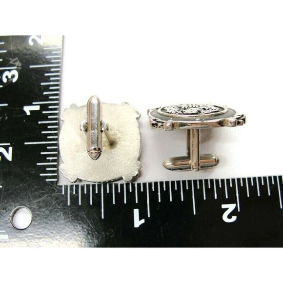 LION Crown Cufflinks Silver Tone Black Enamel Royal Wedding Vtg Signed Swank - Picture 8 of 8